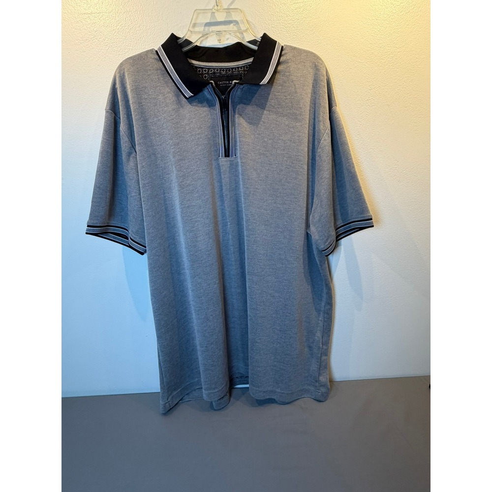 Cactus Man Ricky Singh Mens 3XL Grey Quarter Zip Short Sleeve Polo Shirt Pinhole